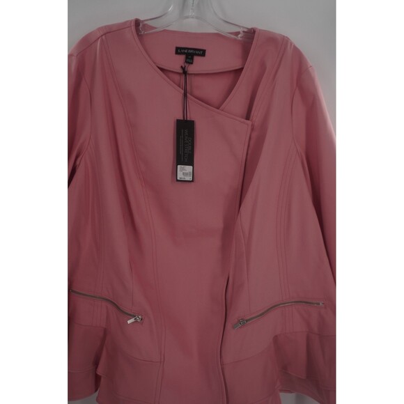 Lane Bryant Women Pink Moto Blazer Ruffled Peplum Jacket with Zippers NWT Sz 22 - Picture 10 of 11